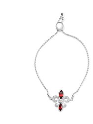.925 Sterling Silver Marquise Garnet And Diamond Accent Lariat 4"-10" Fleur De Lis Adjustable Bolo Bracelet (H-I Color, SI1-SI2 Clarity)