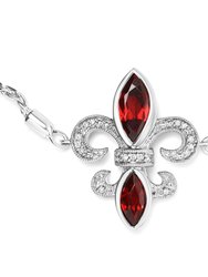 .925 Sterling Silver Marquise Garnet And Diamond Accent Lariat 4"-10" Fleur De Lis Adjustable Bolo Bracelet (H-I Color, SI1-SI2 Clarity)