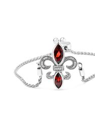 .925 Sterling Silver Marquise Garnet And Diamond Accent Lariat 4"-10" Fleur De Lis Adjustable Bolo Bracelet (H-I Color, SI1-SI2 Clarity) - Silver