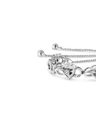 .925 Sterling Silver Miracle Set Diamond Accented Infinity Hearts 6”-9” Adjustable Bolo Bracelet