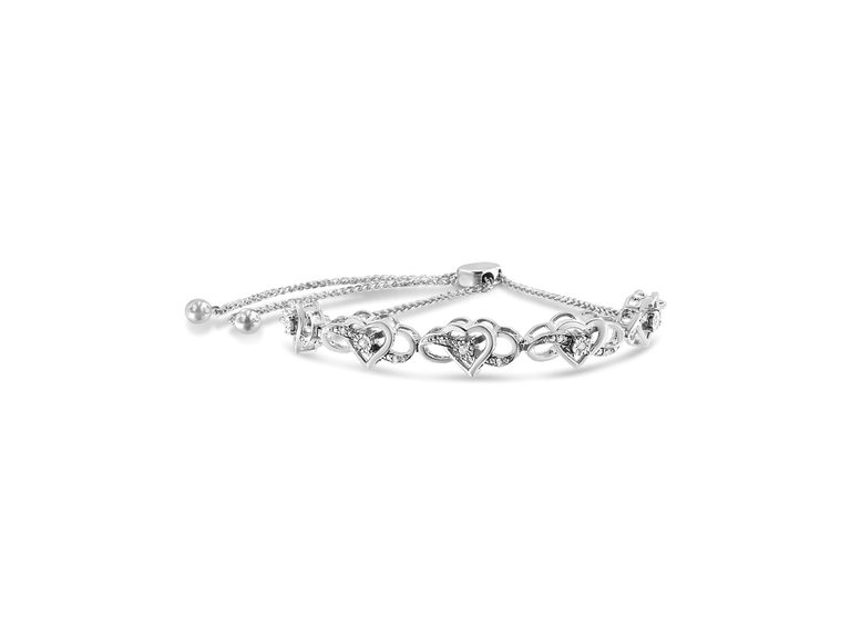 .925 Sterling Silver Miracle Set Diamond Accented Infinity Hearts 6”-9” Adjustable Bolo Bracelet