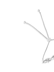 .925 Sterling Silver Miracle Set Diamond Accented Infinity Hearts 6”-9” Adjustable Bolo Bracelet - Silver