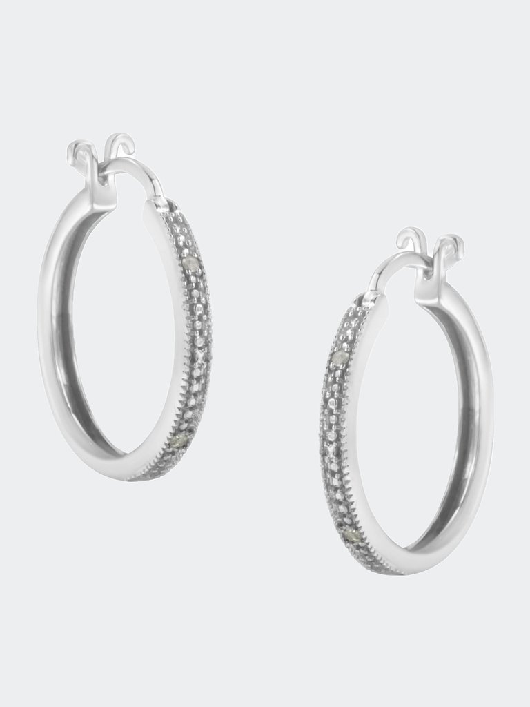 .925 Sterling Silver Miracle-Set Diamond Pave Style Hoop Earrings - Silver