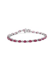 .925 Sterling Silver Oval Ruby and 1/4 Cttw Diamond Link Bracelet - Size 7.25" - Silver