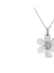 .925 Sterling Silver Pave-Set Diamond Accent Flower 18" Pendant Necklace - White