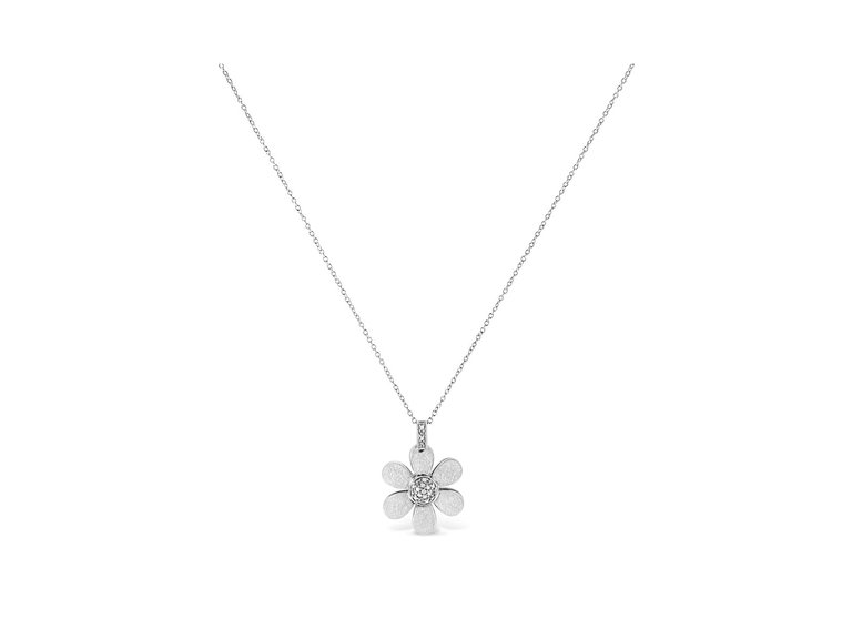 .925 Sterling Silver Pave-Set Diamond Accent Flower 18" Pendant Necklace