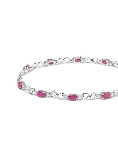 Haus of Brilliance .925 Sterling Silver Pink Oval Shaped Ruby And 1/4 Cttw Diamond 7.25" Link Bracelet (I-J Color, I2-I3 Clarity) product