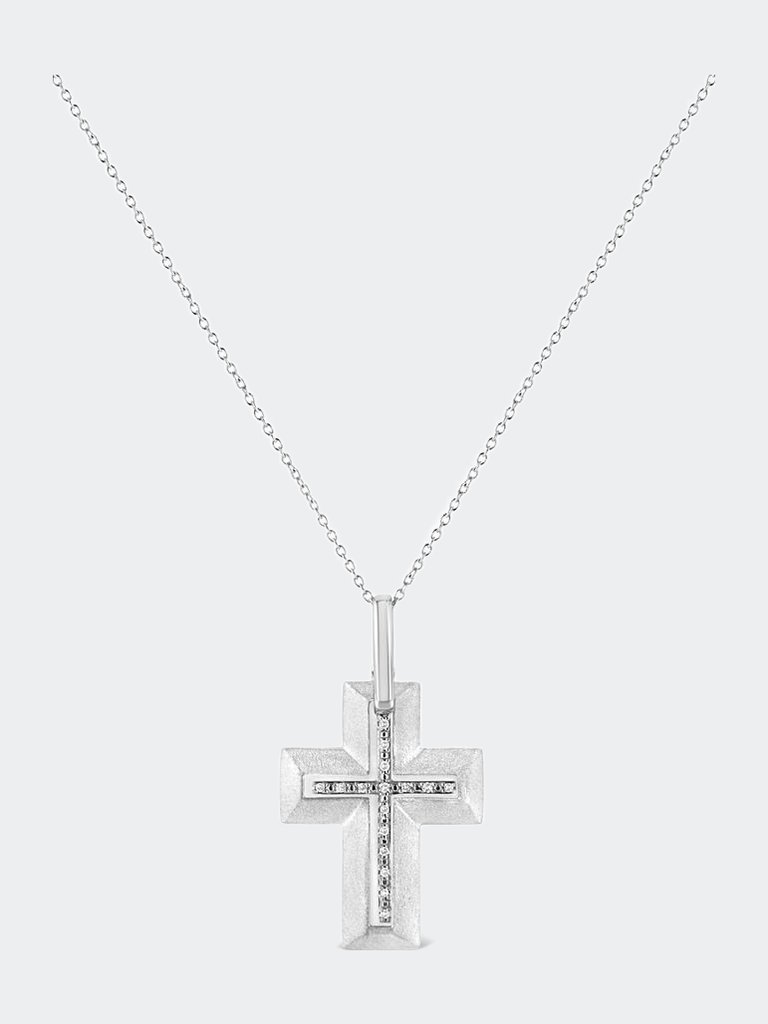 .925 Sterling Silver Prong-Set Diamond Accent Bold Cross 18" Pendant Necklace