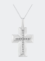 .925 Sterling Silver Prong-Set Diamond Accent Bold Cross 18" Pendant Necklace - White