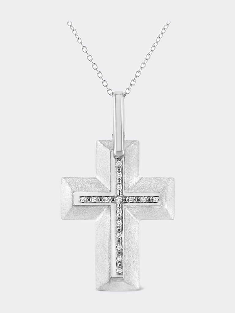 .925 Sterling Silver Prong-Set Diamond Accent Bold Cross 18" Pendant Necklace - White