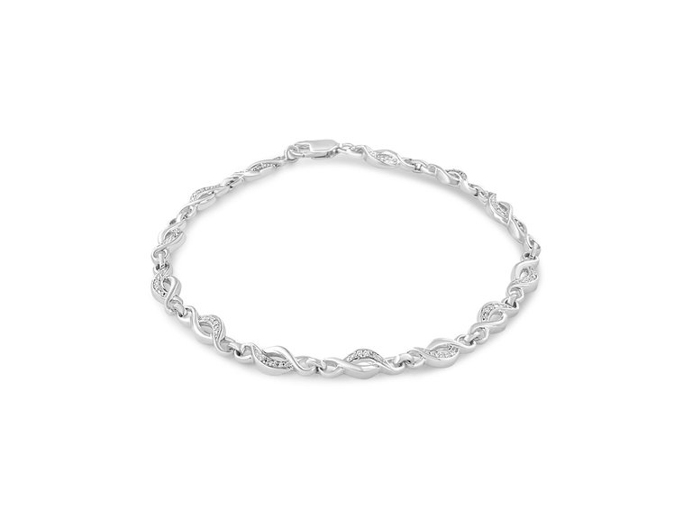 .925 Sterling Silver Prong Set Diamond Accent Curved Spiral Link Bracelet - Silver