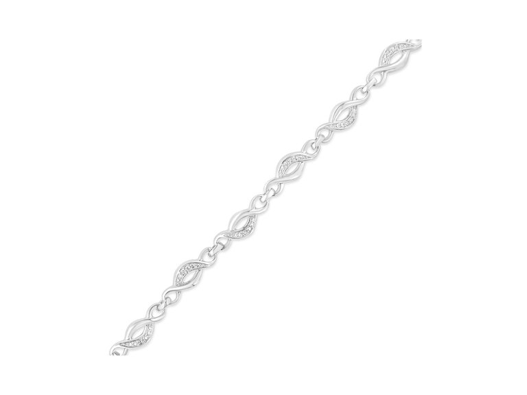 .925 Sterling Silver Prong Set Diamond Accent Curved Spiral Link Bracelet