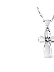 .925 Sterling Silver Prong-Set Diamond Accent Floral Cross 18" Pendant Necklace - White