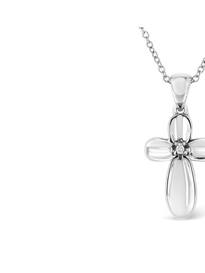 Haus of Brilliance .925 Sterling Silver Prong-Set Diamond Accent Floral Cross 18" Pendant Necklace product