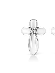 .925 Sterling Silver Prong Set Diamond Accent Floral Cross Stud Earring - White