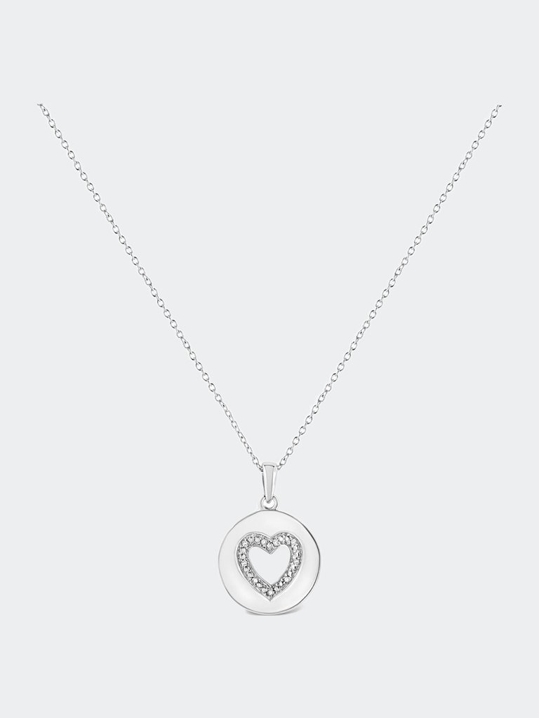 .925 Sterling Silver Prong-Set Diamond Accent Heart Emblemed 18" Pendant Necklace