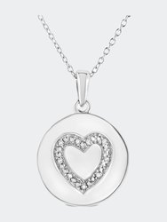 .925 Sterling Silver Prong-Set Diamond Accent Heart Emblemed 18" Pendant Necklace - Sterling Silver