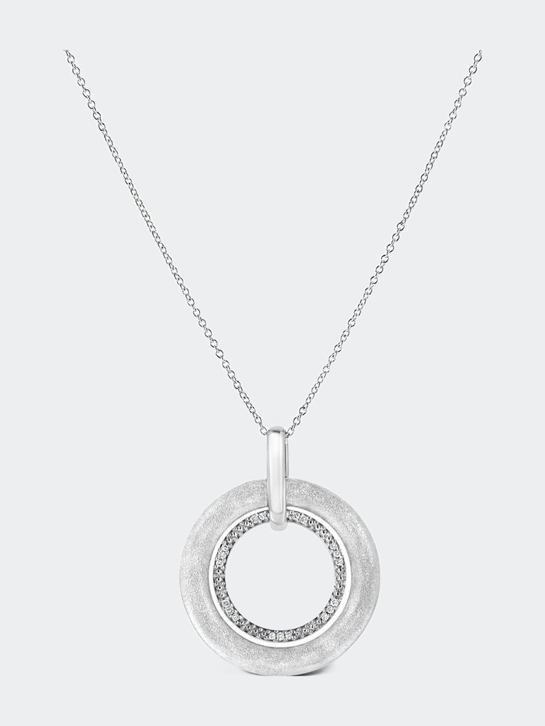 .925 Sterling Silver Prong-Set Diamond Accent Satin Finished Double Circle 18" Pendant Necklace