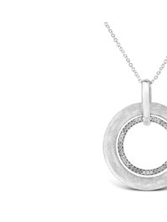 .925 Sterling Silver Prong-Set Diamond Accent Satin Finished Double Circle 18" Pendant Necklace - White
