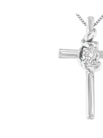 Haus of Brilliance .925 Sterling Silver Prong Set Round-Cut Solitaire Diamond Accent Cross 18" Pendant Necklace product