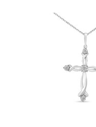 .925 Sterling Silver Round Cut Diamond Accent Cross Pendant Necklace - Sterling silver