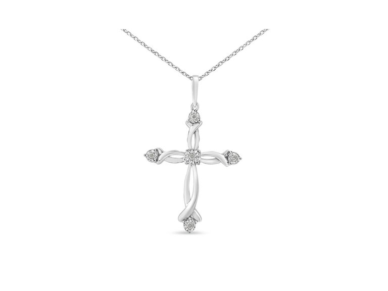 .925 Sterling Silver Round Cut Diamond Accent Cross Pendant Necklace - Sterling silver