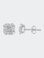 .925 Sterling Silver Round-Cut Diamond Accent Swirl Square Knot Stud Earrings