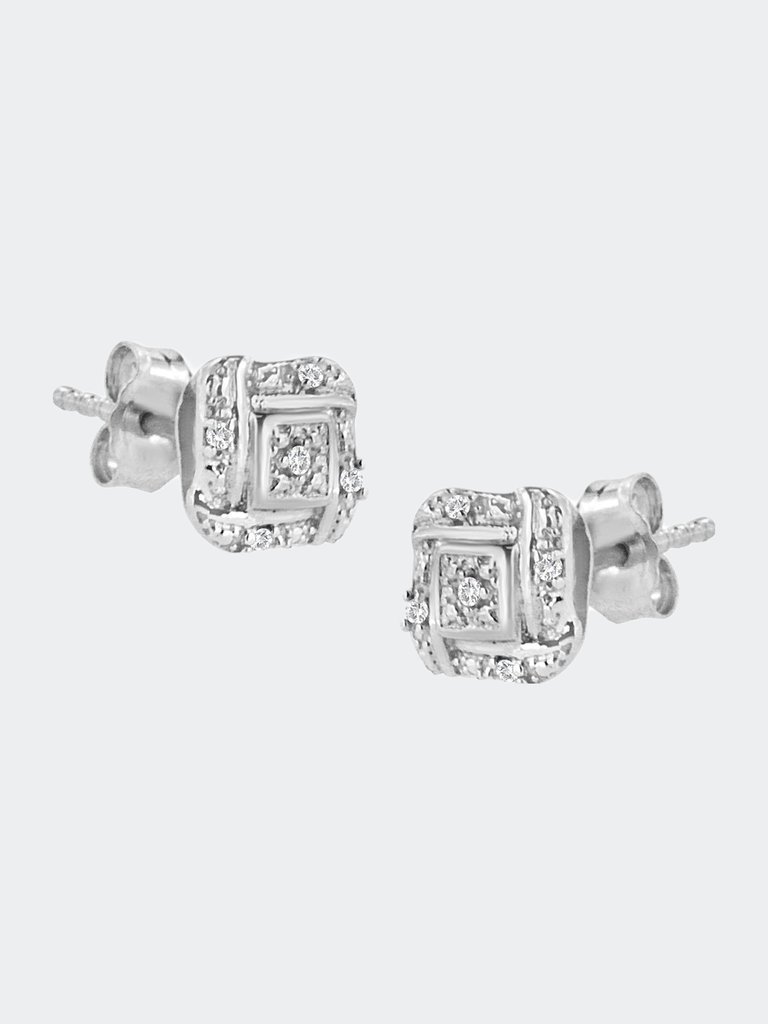 .925 Sterling Silver Round-Cut Diamond Accent Swirl Square Knot Stud Earrings