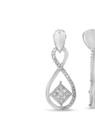 .925 Sterling Silver Round-Cut Diamond Accent Tilted Square And Infinity Drop Earrings
