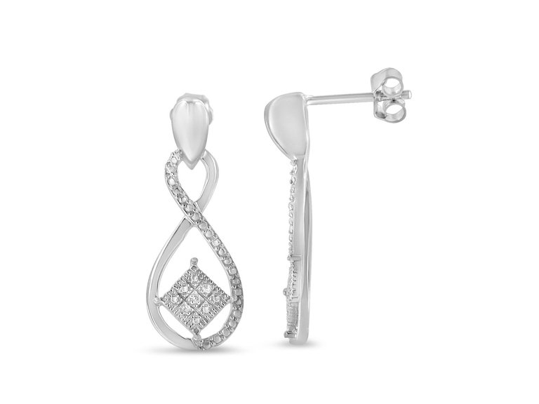 .925 Sterling Silver Round-Cut Diamond Accent Tilted Square And Infinity Drop Earrings