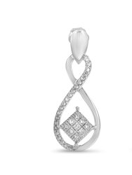 .925 Sterling Silver Round-Cut Diamond Accent Tilted Square And Infinity Drop Earrings - White
