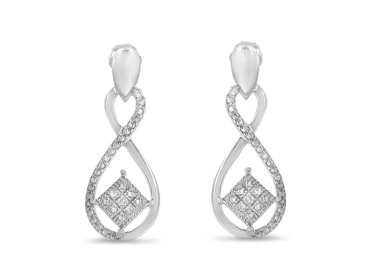 .925 Sterling Silver Round-Cut Diamond Accent Tilted Square And Infinity Drop Earrings - White