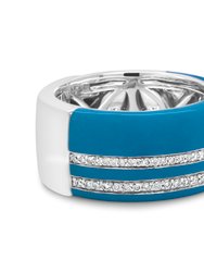 .925 Sterling Silver Turquoise Enamel 5/8 Cttw Round Diamond Wide Band Statement Ring - F-G Color, VS1-VS2 Clarity - Size 7