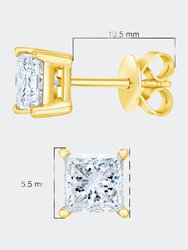 AGS Certified 0.40 Cttw Princess-Cut Square Diamond 4-Prong Solitaire Stud Earrings in 14K Yellow Gold