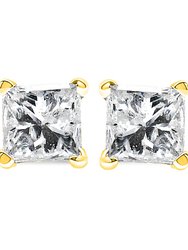 AGS Certified 1/2 Cttw Round Brilliant-Cut Diamond 14K Yellow Gold Classic 4-Prong Solitaire Stud Earrings