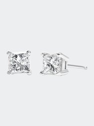 AGS Certified 1/4 Cttw Princess-Cut Square Diamond 4-Prong Solitaire Stud Earrings In 14K White Gold - White
