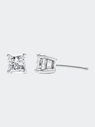 AGS Certified 1/4 Cttw Princess-Cut Square Diamond 4-Prong Solitaire Stud Earrings In 14K White Gold
