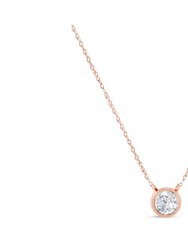 Ags Certified 10k Rose Gold 1/10 Cttw Bezel Set Round Diamond Solitaire 16-18" Adjustable Pendant Necklace