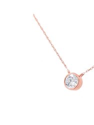Ags Certified 10K Rose Gold 1/10 Cttw Bezel Set Round Diamond Solitaire 16-18" Adjustable Pendant Necklace - Rose