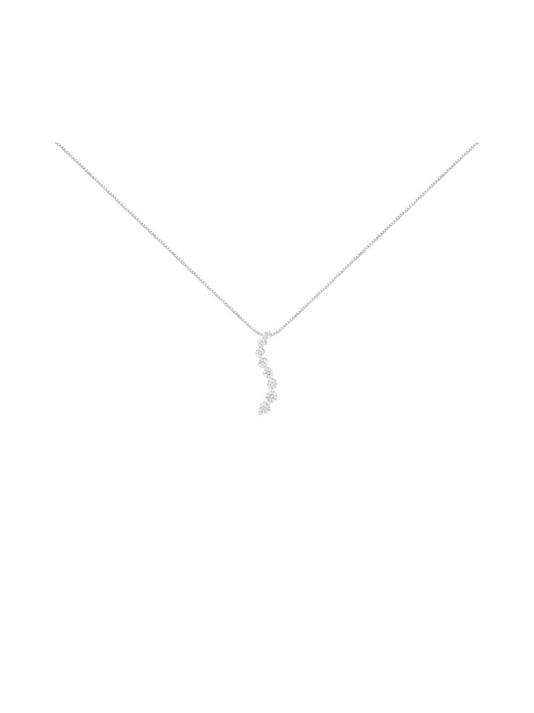 AGS Certified 14k White Gold 3.0 Cttw Baguette And Brilliant Round-Cut Diamond Journey 18" Pendant Necklace