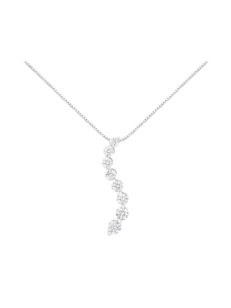 AGS Certified 14k White Gold 3.0 Cttw Baguette And Brilliant Round-Cut Diamond Journey 18" Pendant Necklace - Gold