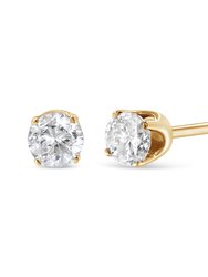 AGS Certified 14K Yellow Gold 1/2 Cttw 4 Prong Set Brilliant Round-Cut Solitaire Diamond Push Back Stud Earrings - O-P, Color, SI2-I1 Clarity - Gold