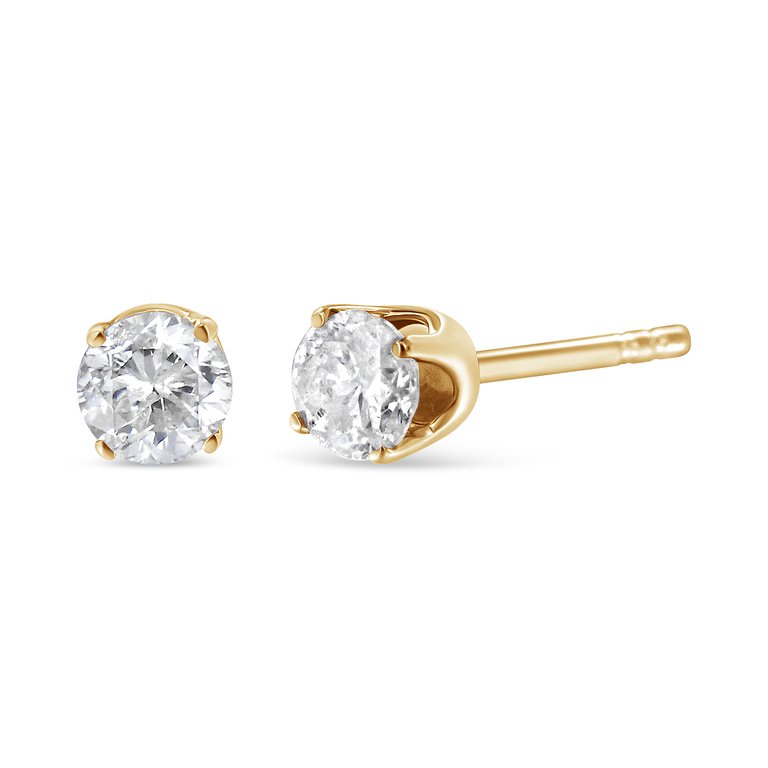 AGS Certified 14K Yellow Gold 1/2 Cttw 4 Prong Set Brilliant Round-Cut Solitaire Diamond Push Back Stud Earrings - O-P, Color, SI2-I1 Clarity - Gold
