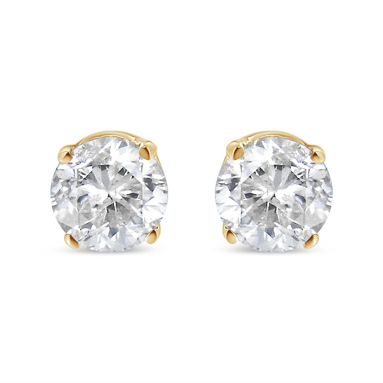 AGS Certified 14K Yellow Gold 1/2 Cttw 4 Prong Set Brilliant Round-Cut Solitaire Diamond Push Back Stud Earrings - O-P, Color, SI2-I1 Clarity