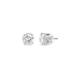 AGS Certified 2.00 Cttw Round Brilliant-Cut Diamond 14K White Gold Classic 4-Prong Solitaire Stud Earrings With Screw Backs