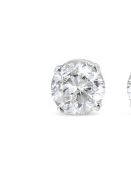 AGS Certified 2.00 Cttw Round Brilliant-Cut Diamond 14K White Gold Classic 4-Prong Solitaire Stud Earrings With Screw Backs - White