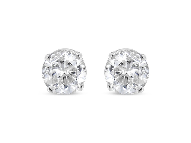 AGS Certified 2.00 Cttw Round Brilliant-Cut Diamond 14K White Gold Classic 4-Prong Solitaire Stud Earrings With Screw Backs - White