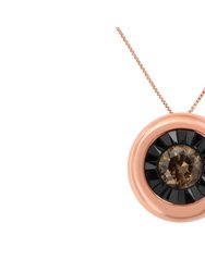 Black Rhodium over 10K Rose Gold 1/10 Carat Diamond Two Tone Round Miracle-Plate Solitaire 18” Pendant Necklace - Rose