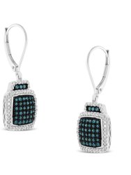 Black Rhodium Over .925 Sterling Silver ¾ Cttw Blue And White Diamond Cushion Shaped Dangle Earrings - Black/Silver