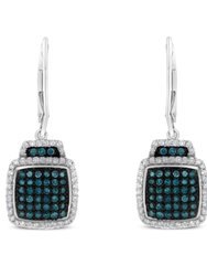 Black Rhodium Over .925 Sterling Silver ¾ Cttw Blue And White Diamond Cushion Shaped Dangle Earrings